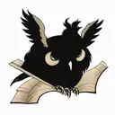 Owl reading an open book tattoo design idea