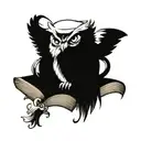 Owl reading an open book tattoo design idea