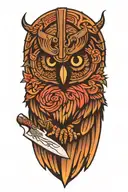 viking style owl with butchers knife tattoo design idea