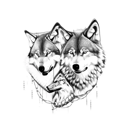 odin that has 2 wolves guarding him while he has another wolf in chains tattoo design idea