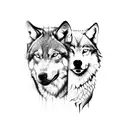 old man that has 2 wolves guarding him while he has another wolf in chains tattoo design idea