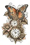 Roses, Clock, Butterfly tattoo design idea