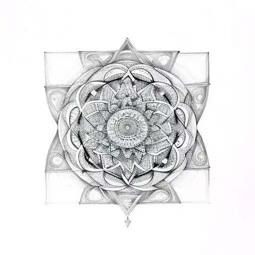 An intricate mandala design inspired by sacred geometry and Wiccan symbols tattoo design idea