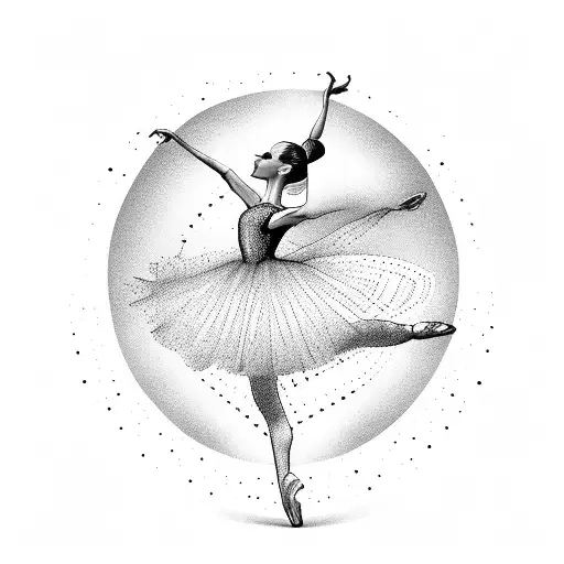 A silhouette of a ballerina dancing on a piano keyboard surrounded by musical notes tattoo design idea