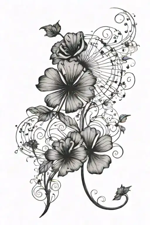 dandelion shamrock clover blowing in the wind vine wrapped tattoo design idea