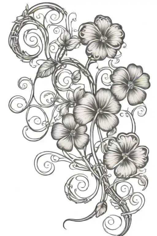 four leaf clover and vine winding tattoo design idea