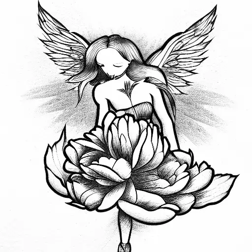 the relationship of an angel and a demon in peonies tattoo design idea