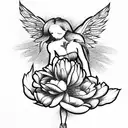 the relationship of an angel and a demon in peonies tattoo design idea