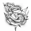the relationship of an angel and a demon in peonies tattoo design idea