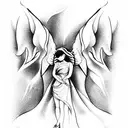 the relationship of an angel and a demon in peonies tattoo design idea