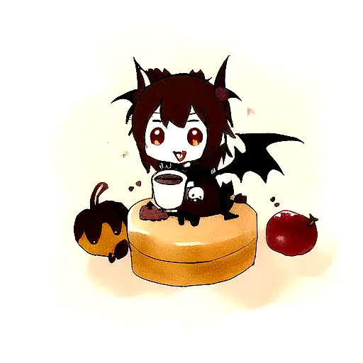 cute bat with coffee fruit tattoo design idea