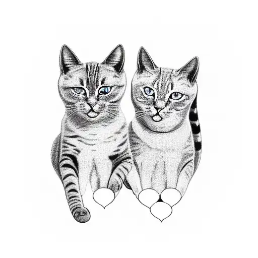 two cats on both sides of arm with their tails coming together to make a heart on hand tattoo design idea