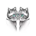 two cats on both sides of arm with their tails coming together to make a heart on hand tattoo design idea