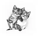 two cats on both sides of arm with their tails coming together to make a heart on hand tattoo design idea