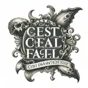  a writing that says "c'est pas facil ma ma passerà" and must be written in a mix between gothic and corsive tattoo design idea