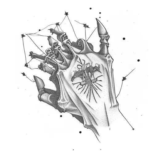 skeleton hand with a red string and stars tattoo design idea