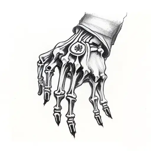 skeleton hand with a red string and stars tattoo design idea