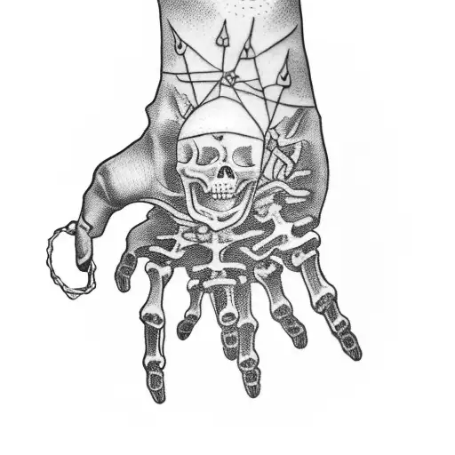 skeleton hand with a red string and stars tattoo design idea