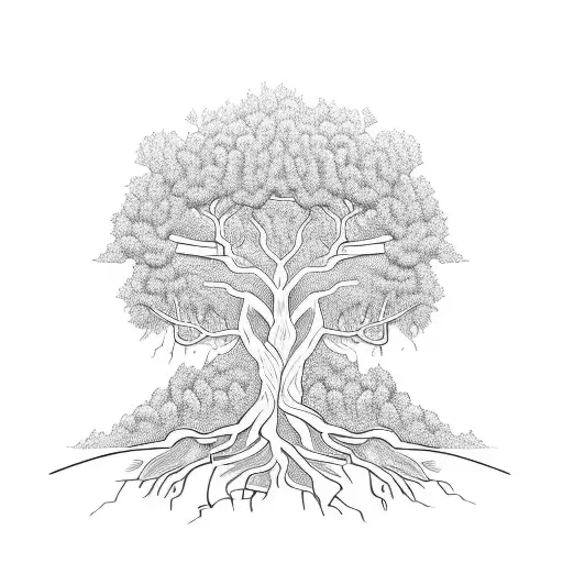 A tree with roots shaped like the word 'Grandma' and branches forming a pathway tattoo design idea