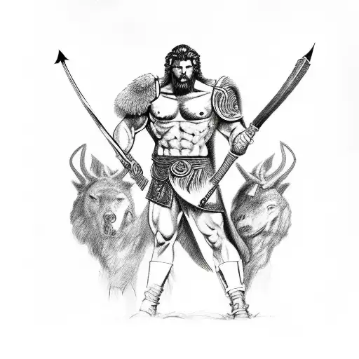 Ares, the Greek god of war, depicted in a sketch style tattoo design idea
