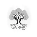 A tree with roots shaped like the word 'Grandma' and branches forming the word grandma tattoo design idea