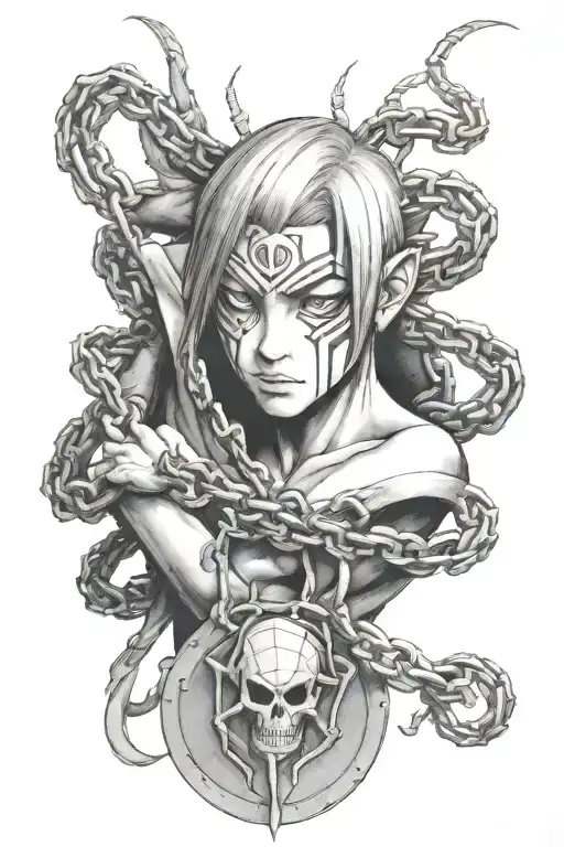 kurapika chain with spider  on shoulder tattoo design idea