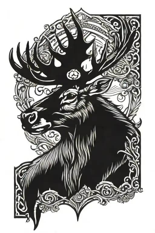 monarch crown above a moose head  tattoo design idea