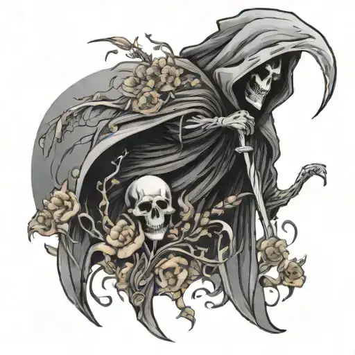 Grim Reaper and Field of Dead Flowers tattoo design idea