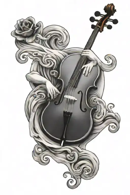 cello and waves tattoo design idea