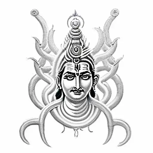 shiva trishul with serpent and third eye tattoo design idea