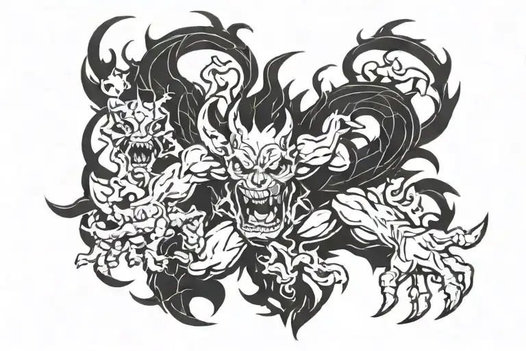 demonic sign style from anime MOB 100 that would describe rage, anger and wanting to revange. It should fit into part of tattoo design idea