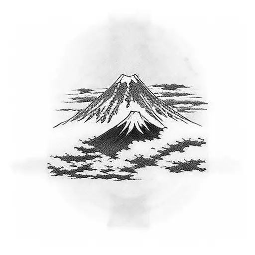 /imagine tattoo across front of right shoulder of mt fuji in hokusai style basic lines tattoo design idea