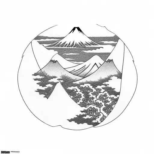 /imagine delicate woman's chest tattoo across front of right shoulder of mt fuji in hokusai style basic lines tattoo design idea