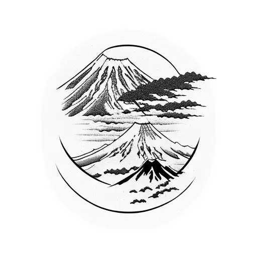 /imagine delicate woman's chest tattoo across front of right shoulder of mt fuji in hokusai style in black ink with a ti tattoo design idea
