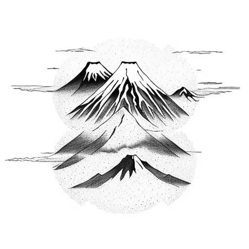 /imagine tattoo across front of right shoulder of mt fuji in hokusai style basic lines minimal tattoo design idea