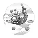 /imagine delicate woman's chest tattoo across front of right shoulder of mt fuji in hokusai style tiny snail tattoo design idea