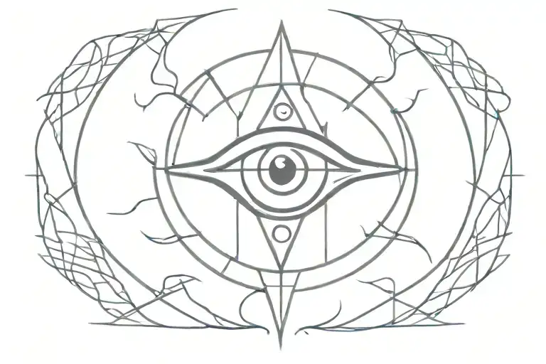 Third eye, snake, trident surrounded tattoo design idea