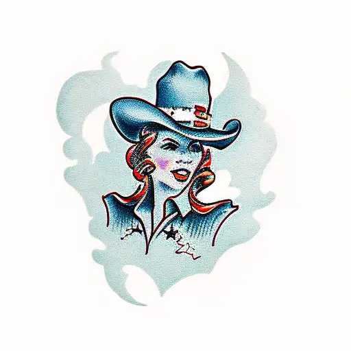 cowgirl holing two pistols tattoo design idea