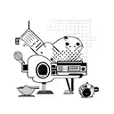 A minimalist tattoo of a computer mouse and a frying pan merged together, showcasing the client's interests in software development and cooking. tattoo design idea