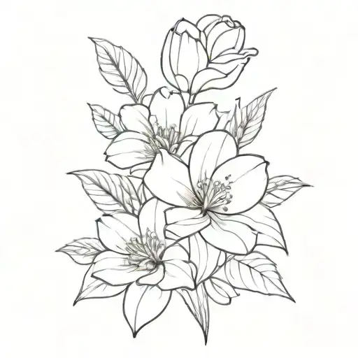 march , april , july birth flower bouquet  tattoo design idea