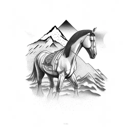 Guitar, Horse, Mountains tattoo design idea