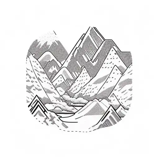 rounded mountains and creek tattoo design idea