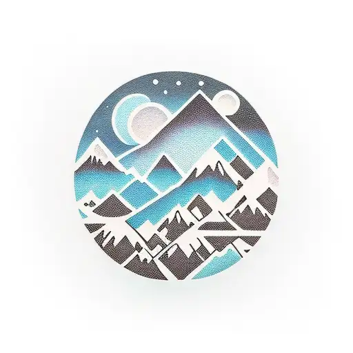 rounded mountains and creek and guitar tattoo design idea