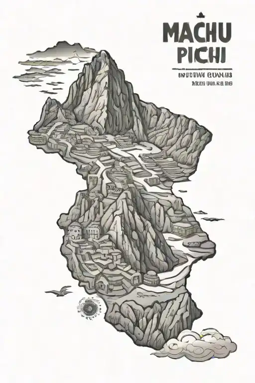 Machu Picchu surrounded by South America tattoo design idea