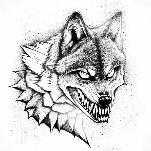 lone wolf growling, showing teeth tattoo design idea