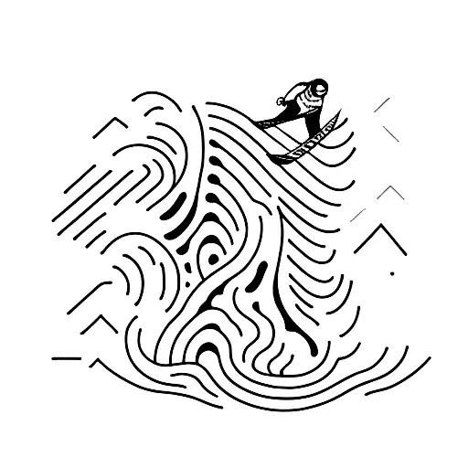 A snowboarder riding a wave of sound waves tattoo design idea
