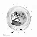 An astronaut sits on a moon boulder, gazing at Earth's reflection on his visor. In his hands, a floating heart drips blo tattoo design idea