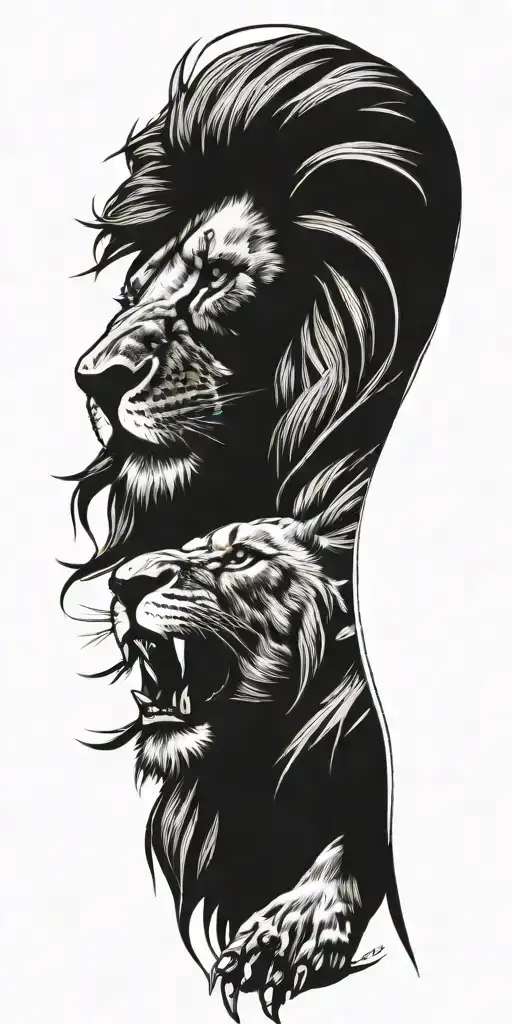 lion roaring side profile tattoo design idea