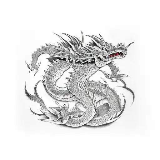 double dragons wrapped around katana tattoo design idea