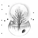 A moonlit forest with hidden esoteric symbols among the trees tattoo design idea